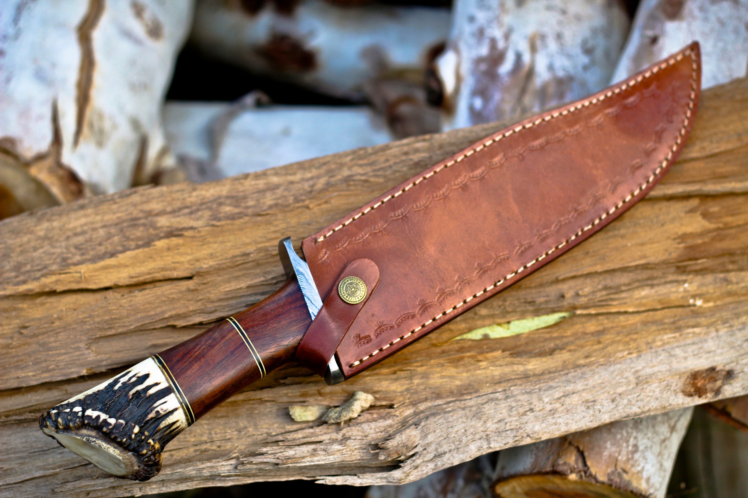 <h3>Handmade Forged Damascus Steel Hunting Bowie Rambo Knife With Deer Stag Antler Handle</h3>