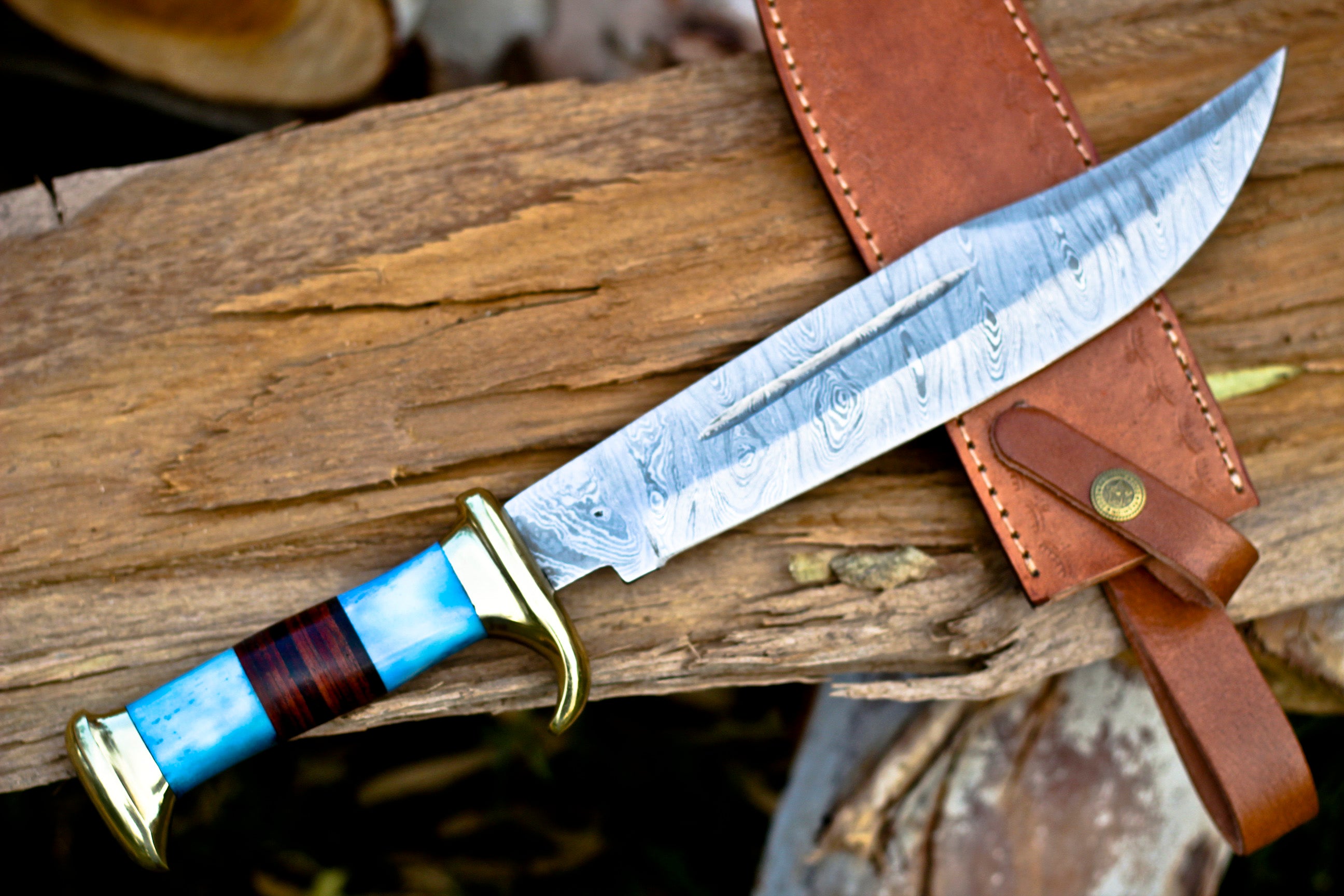 <h3>HANDMADE FORGED DAMASCUS Steel Bowie Hunting Knife EDC - 15” Survival</h3>