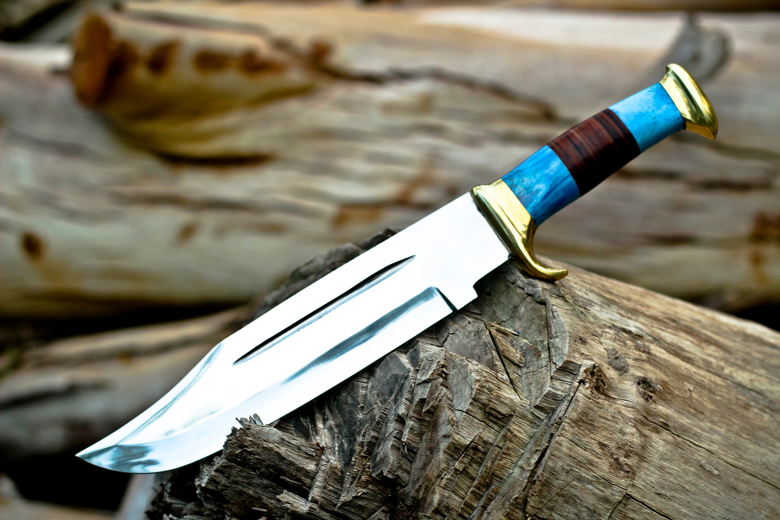 <h3>Bowie Knife - Handmade D2 Bowie Knife Steel Hunting Fix Blade - Bull Horn _ leather Handle</h3>