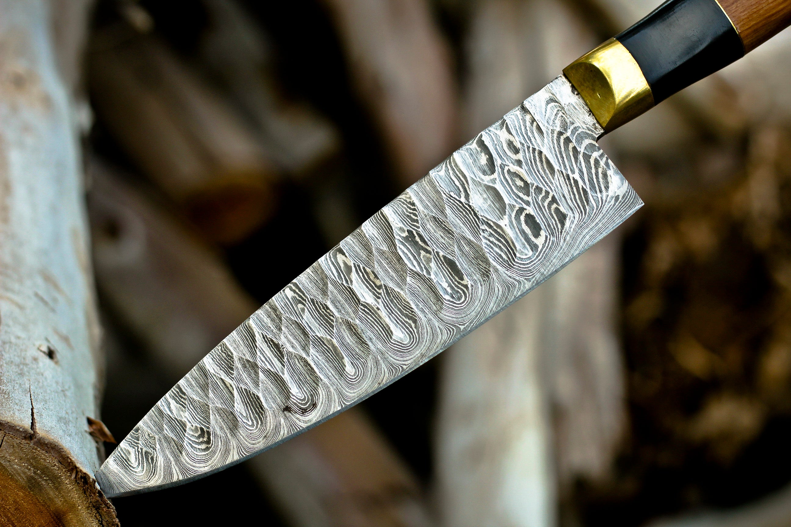 <h3>Handmade Santoku Damascus Chef Knife Buffalo Horn with Olive Wood Handle</h3>