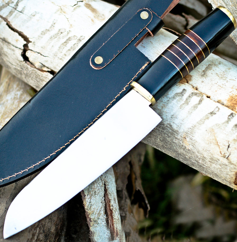<h3>Handmade D2 Steel Chef Knife Buffalo Horn Handle with Wood _ Brass Spacer</h3>