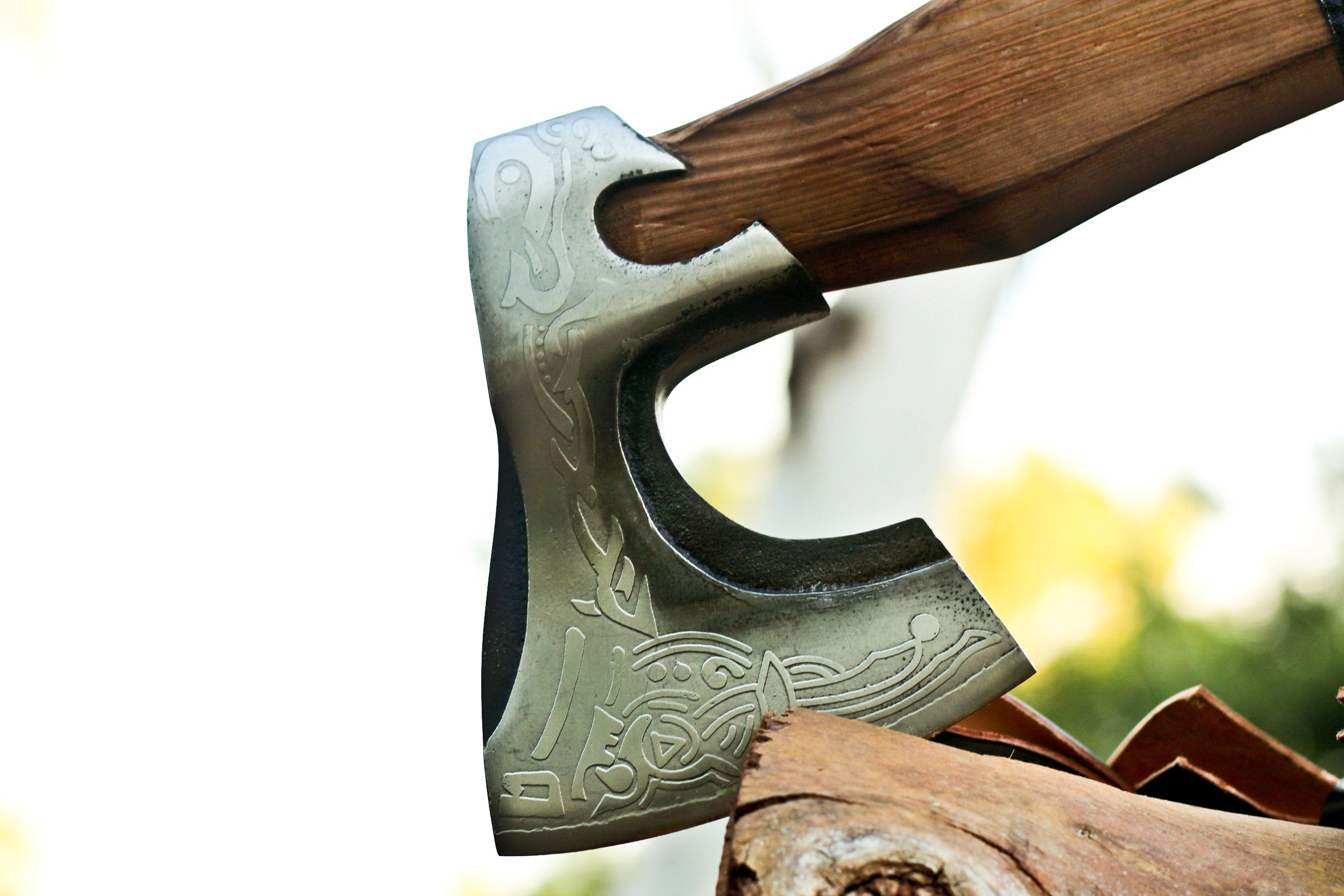 <h3>Custom Hand Forged Carbon Steel Medieval Wood Axe with Ash Wood Shaft - Viking Axe</h3>