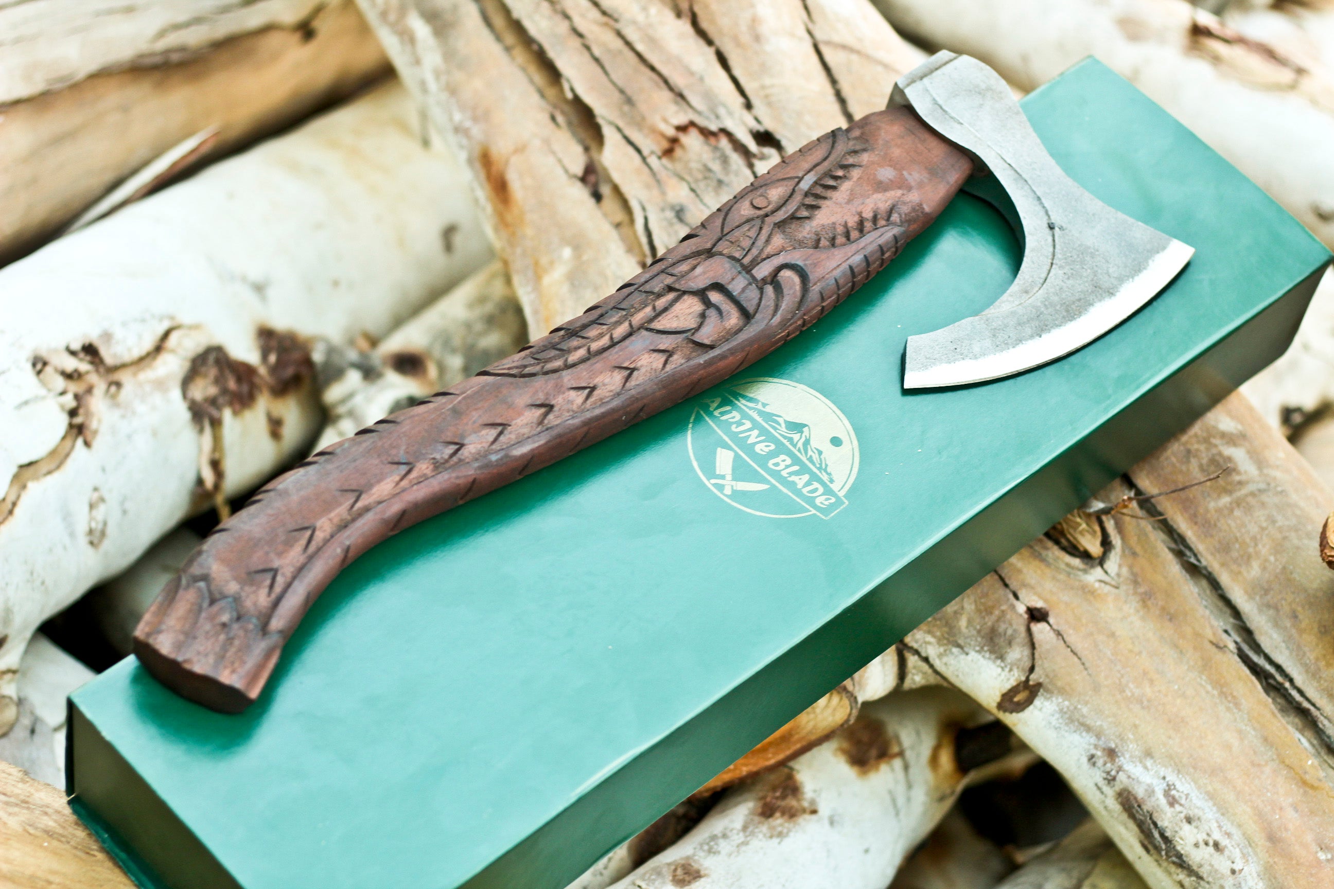 <h3>Premium Engraved Custom Hand Forged Carbon Steel Axe with Ash Wood Shaft - Viking Axe</h3>