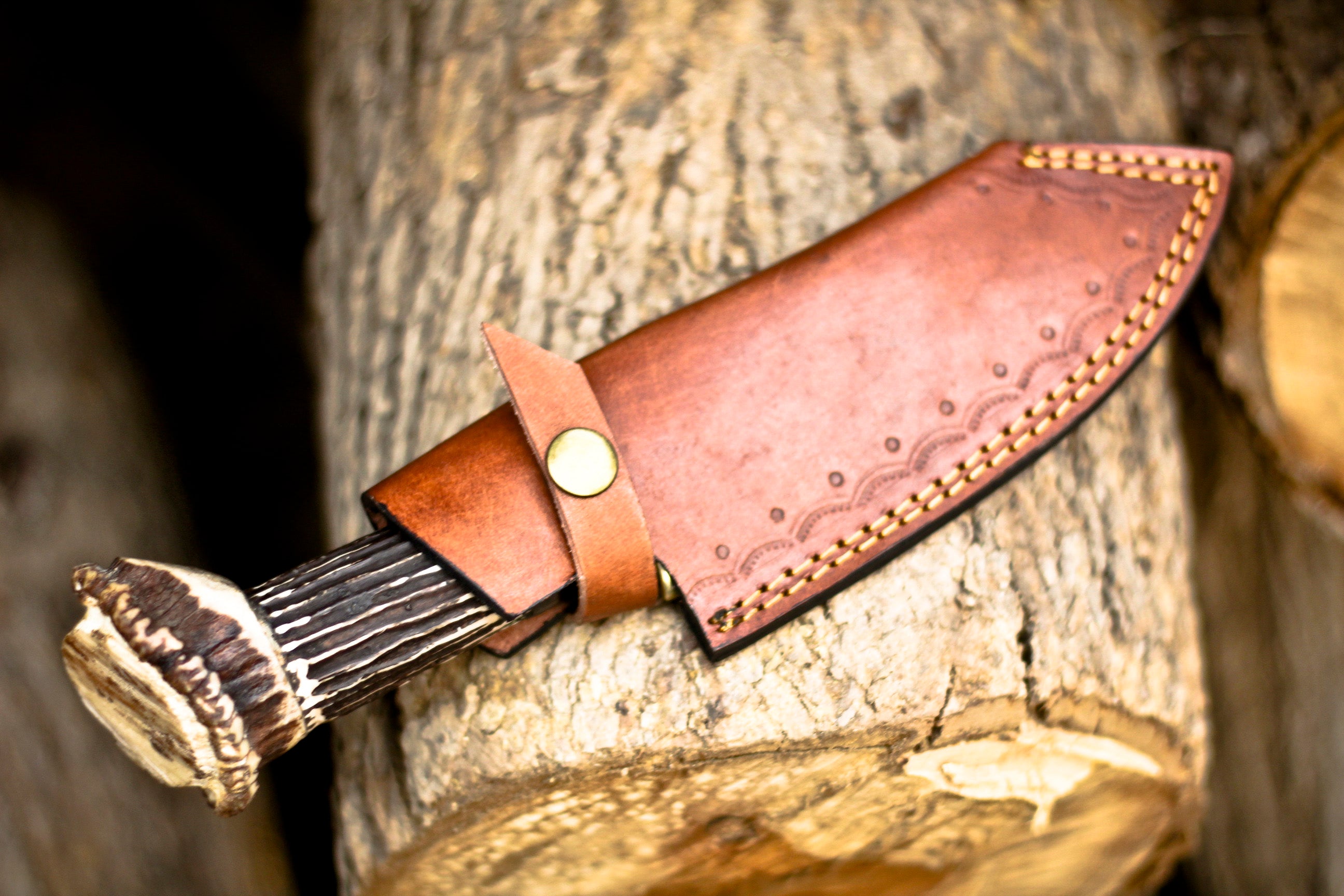 <h3>EDC Handmade Forged Damascus Steel Hunting Deer Hook Knife Crown Stag Handle</h3>