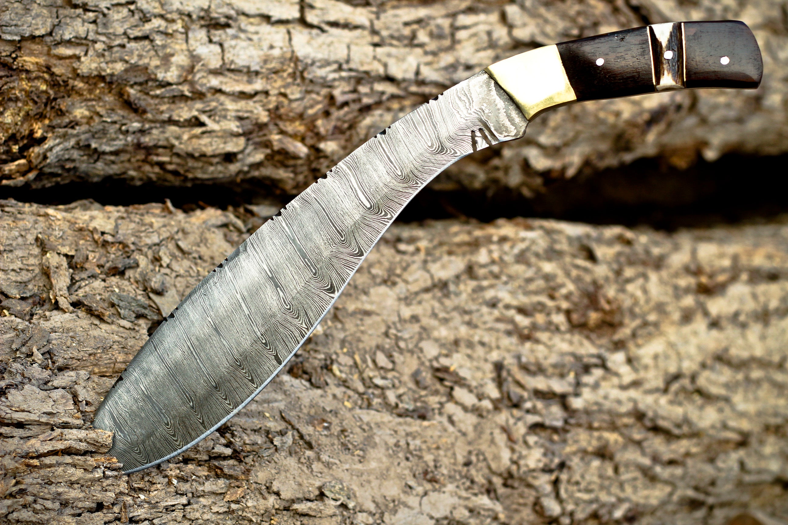 <h3>Handmade Forged Damascus Steel Hunting Bushcraft Kukri Knife Survival EDC 12” With Olive Wood _ Stag Handle WH</h3>