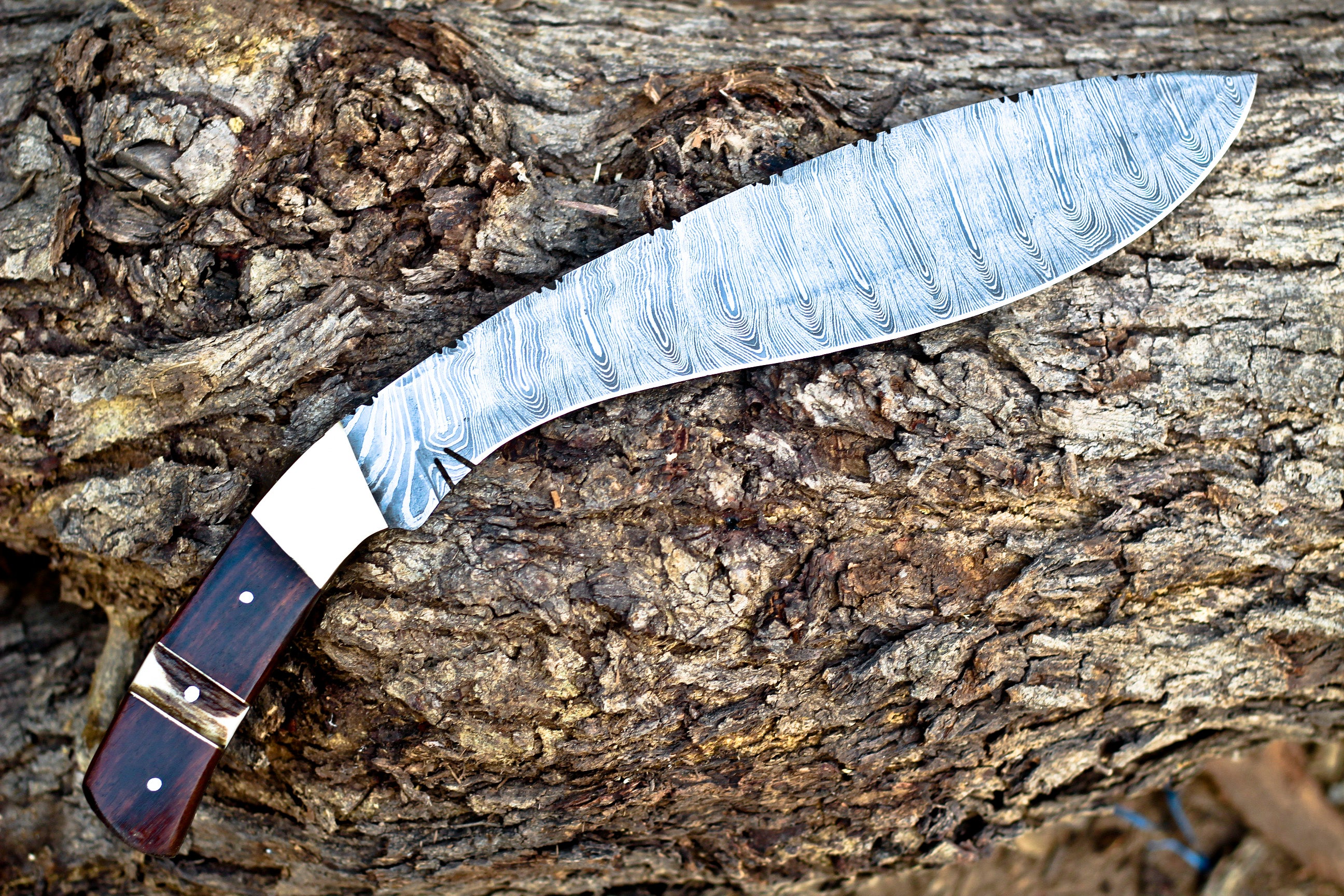 <h3>Handmade Forged Damascus Steel Hunting Bushcraft Kukri Knife Survival EDC 12” With Olive Wood _ Stag Handle WH</h3>