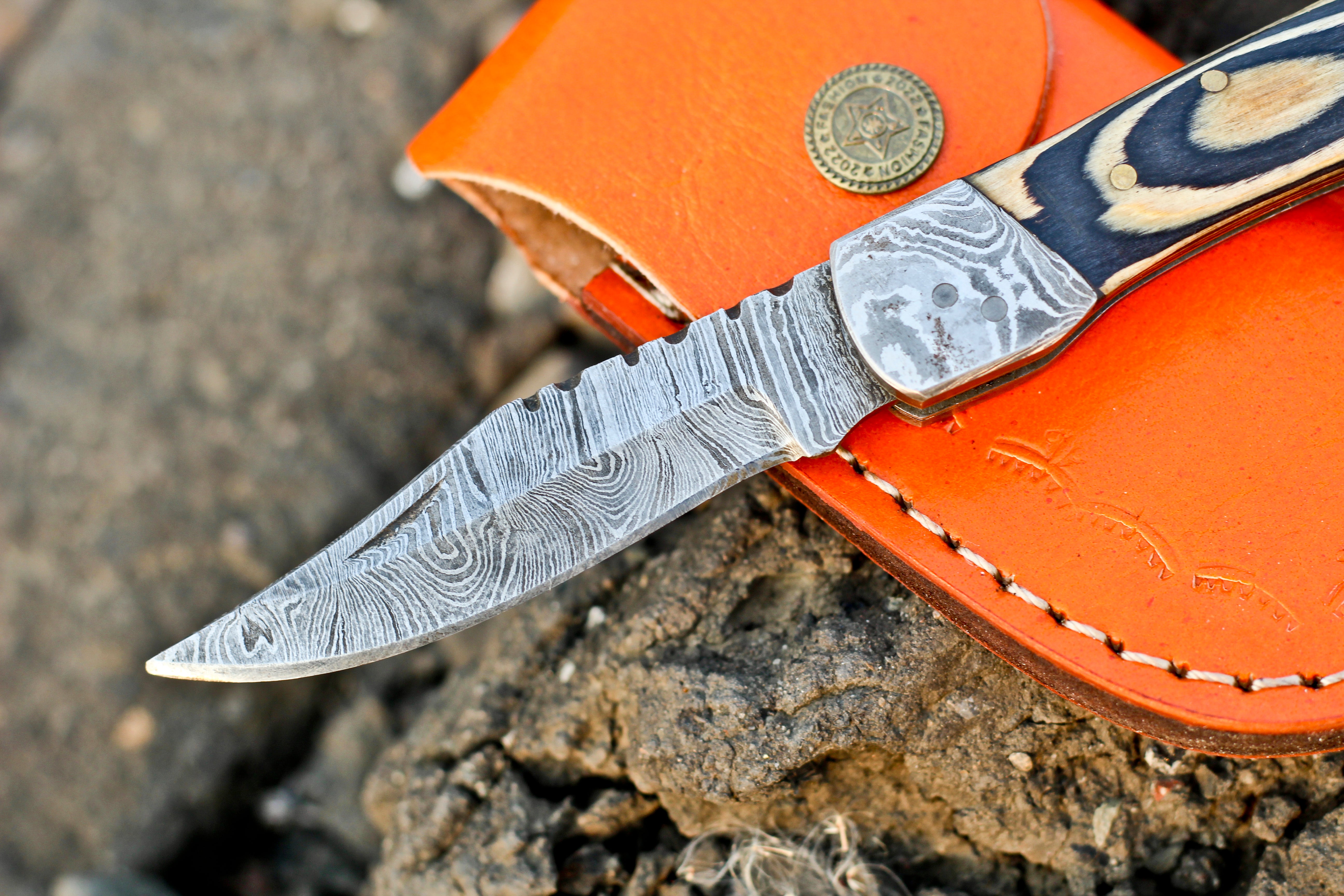 <h3>Handmade Damascus Steel Pocket Knife Pakka Wood Handle Folding Knife</h3>