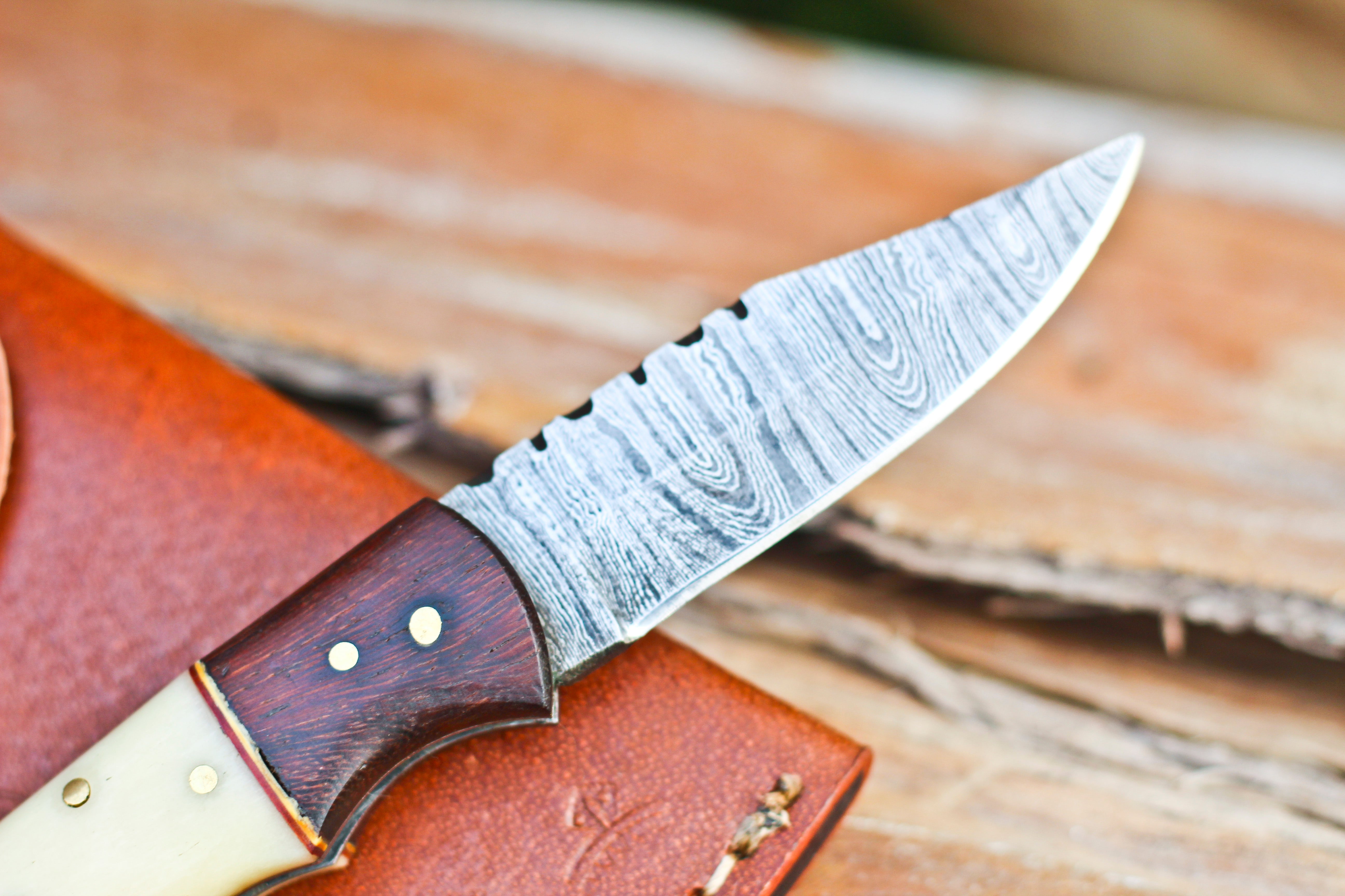 <h3>Custom Hand Made Forged Damascus Steel Folding Knife Wood _ Bone Handle</h3>