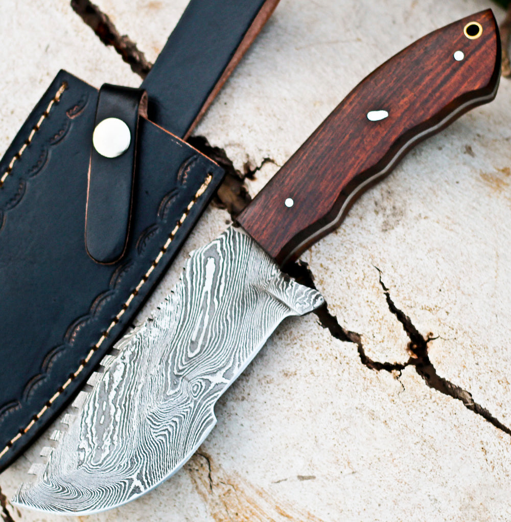 <h3>Tracker Knife - Hand Forged Damascus Steel Hunting Tracker Wood Handle</h3>