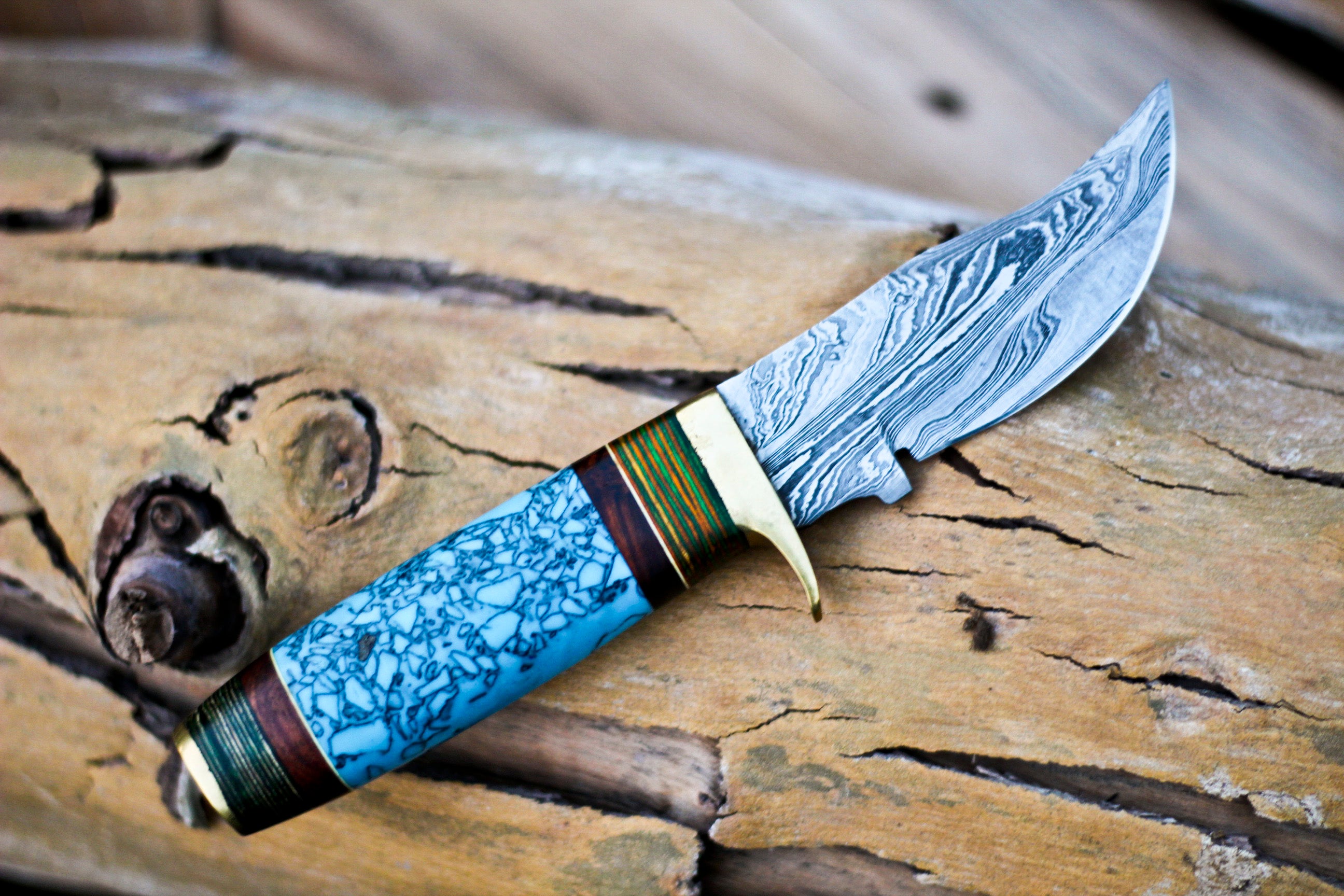 <h3>Custom Handmade Damascus Steel Skinner Hunting Knife Bone _ Brass Guard Handle</h3>