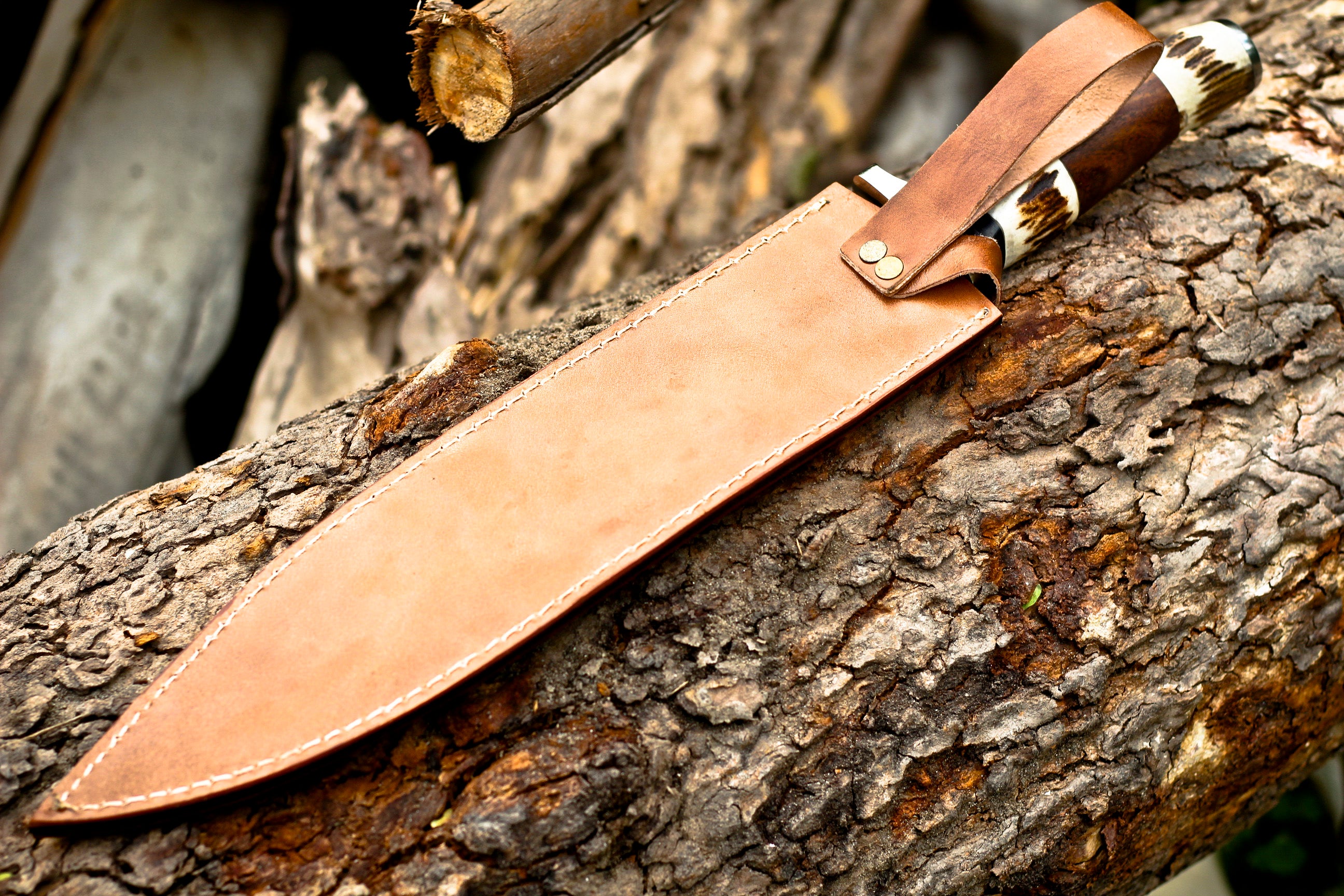 <h3>Handmade D2 Bowie Knife Steel Hunting Fix Blade - Stag Antler _ Wood Handle</h3>
